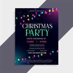 christmas party poster design with decoration lights