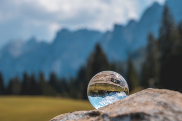 Crystal ball alpine landscape shot at Russbach-Salzburg-Austria