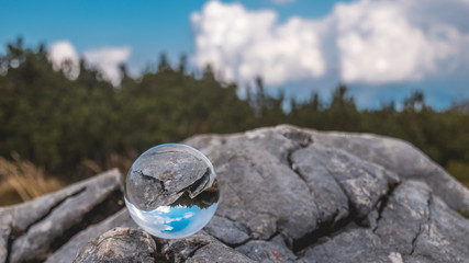 Crystal ball alpine landscape shot at the Feuerkogel summit - Salzburg - Austria