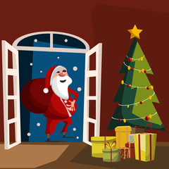 Santa Claus at door vector illustration 