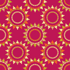 Ethnic boho seamless pattern. Embroidery on fabric. Traditional ornament. Tribal pattern. Folk motif. Can be used for wallpaper, textile, invitation card, wrapping, web page background.