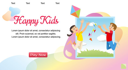 Vector concept image playing happy kids