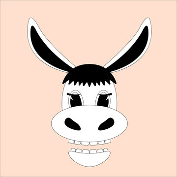 donkey cartoon face. lining draw .