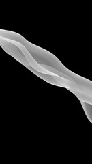 Abstract white wave. Bright white ribbon on black background. White scarf. Abstract smoke. Raster air background. Vertical image orientation. 3D illustration