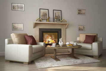 Modern Interior with fireplace
