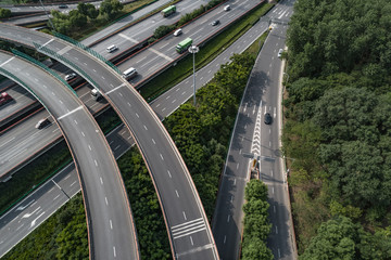 Aerial view of highway and overpass