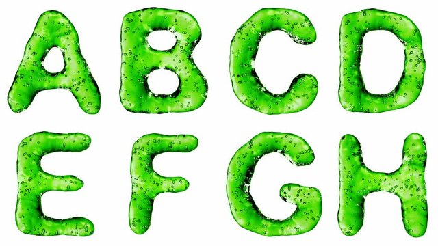 Alphabet from green water isolated on a white background.