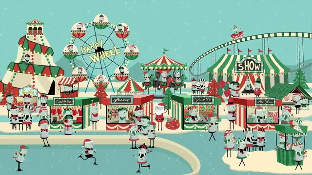 Cute winter carnival cartoon, Animation looping.