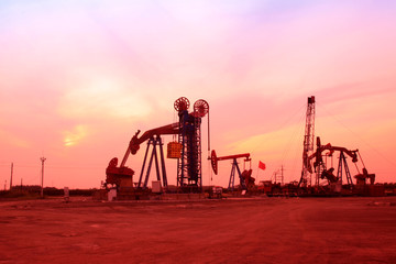 Beam pumping unit under the night