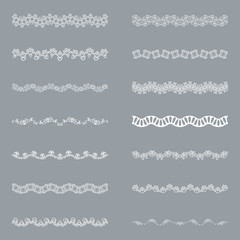 Set of horizontal isolated White lace borders for design. Patterned elegant beautiful edge. Vector illustration