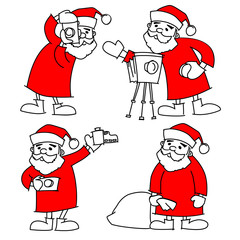 santa claus photographer with camera vector christmas illustration set