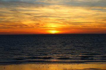  Sonnenuntergang, Frankreich, Normandie, Meer, Abendrot