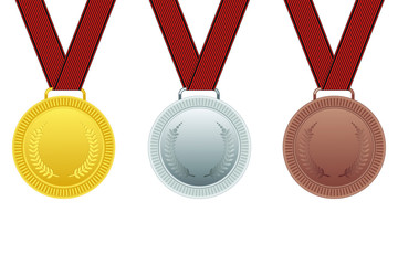 Set of gold, silver and bronze medals isolated on white background. Vector illustration