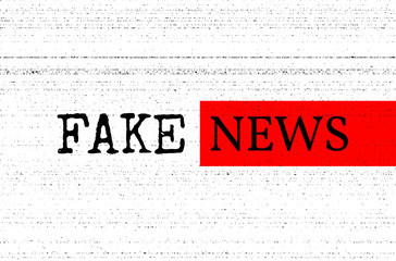 Fake news concept. Red, black and white vector illustration with grunge photocopy texture