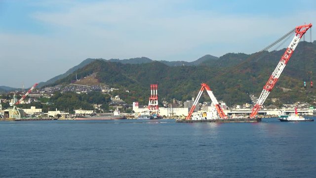 広島県 呉港 / Panning shot of Kure port in Hiroshima, Japan, 4K