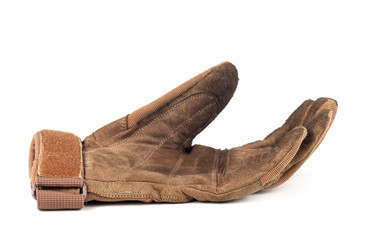 old gloves, leather, brown, isolated on white