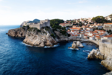 View from the fort walls in Dubrovnik on the ocean, Croatia