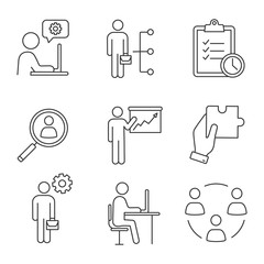 Business management linear icons set