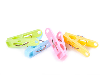Colorful clothes pin isolated on white background