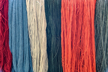 Naturally dyed alpaca wool for traditional textile weaving. Arequipa, Peru
