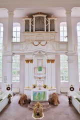 Kanzelaltar, Orgel, Pfarrkirche, Lohmen, Sachsen