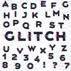 Glitch alphabet with noise effect