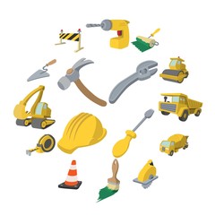 Naklejka premium Construction cartoon icons set isolated on white background