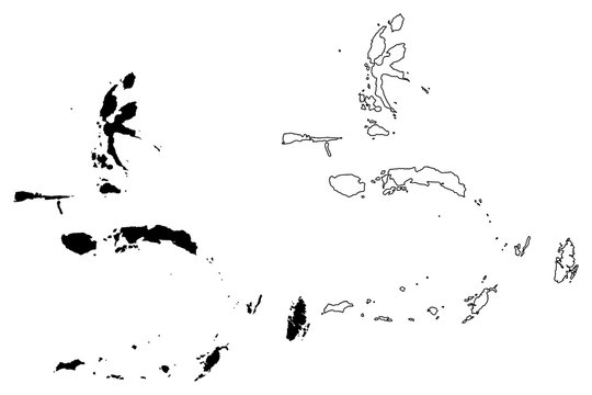 Maluku Islands (Subdivisions of Indonesia, Provinces of Indonesia) map vector illustration, scribble sketch Moluccas (Spice Islands, Maluku, North Maluku) map