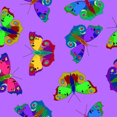 Naklejka na ściany i meble Illustration of colorful butterflies on a nice color background.
