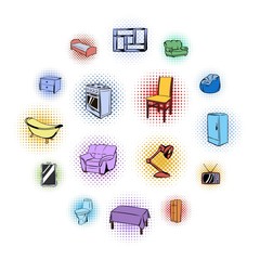 Furniture comics icons set isolated on white background