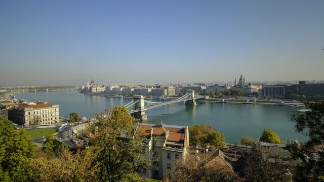 Scenic beautiful aerial timelapse of ancient historic touristic capital of Hungary Budapest
