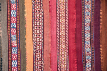 Close up of traditional Andean textile designs. Arequipa, Peru