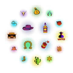 Wild West icons set in pop art style isolated on white