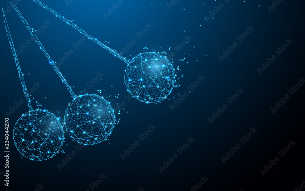 Poster newton's cradle form lines, triangles and particle style design. illustration vector