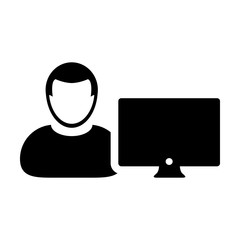 User icon vector male person with computer monitor screen avatar in flat color in Glyph Pictogram Symbol illustration