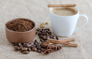 coffee beans and ground