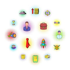 Office and business icons in comics style on a white background  