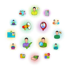 Human resources icons set in pop-art style isolated on white background