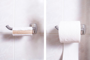 Changing toilet paper, two view