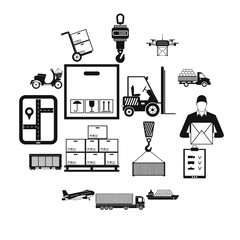 Logistics simple icons set isolated on white background