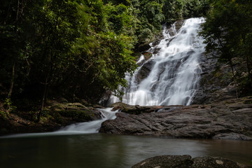 Beautiful waterfall flowing through a tropical rain forest in Thailand (Ton Prai, Lam Ru, Thailand)