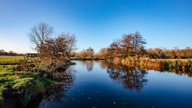 autumn trees reflected in the water
