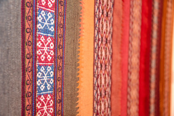 Close up of traditional Andean textile designs. Arequipa, Peru