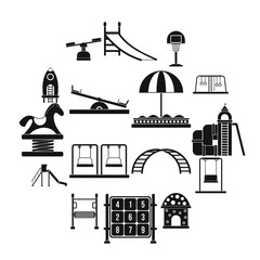 Playground black simple icons set isolated on white background
