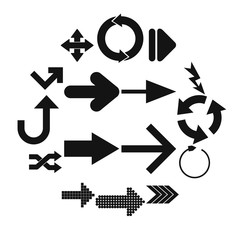 Arrow sign black simple icons set isolated on white background
