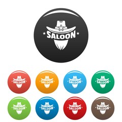 Saloon texas hat icons set 9 color vector isolated on white for any design