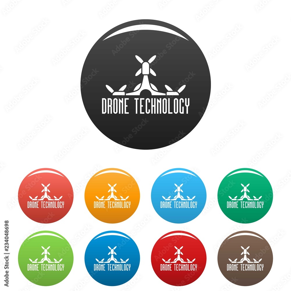 Poster drone tech icons set 9 color vector isolated on white for any design