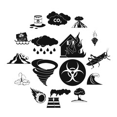 Natural disaster icons set in black simple style for any design