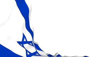 The flag of Israel. State symbol of the State of Israel. A blue Star of David between two horizontal blue stripes on a white field. 3d illustration