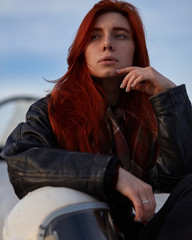 Portrait girl with flight helmet